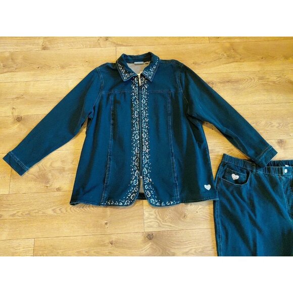 Quackery Factory Straight Leg Jeans Stretch Denim Blazer Rhinestone Bling 2X NWT - Picture 3 of 12